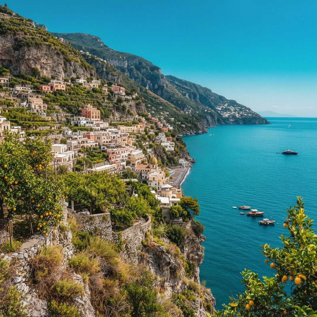 Amalfi Coast terraces at dusk (placeholder)